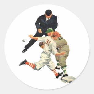 Sticker Rond Joueurs de baseball vintage en sécurité au marbre