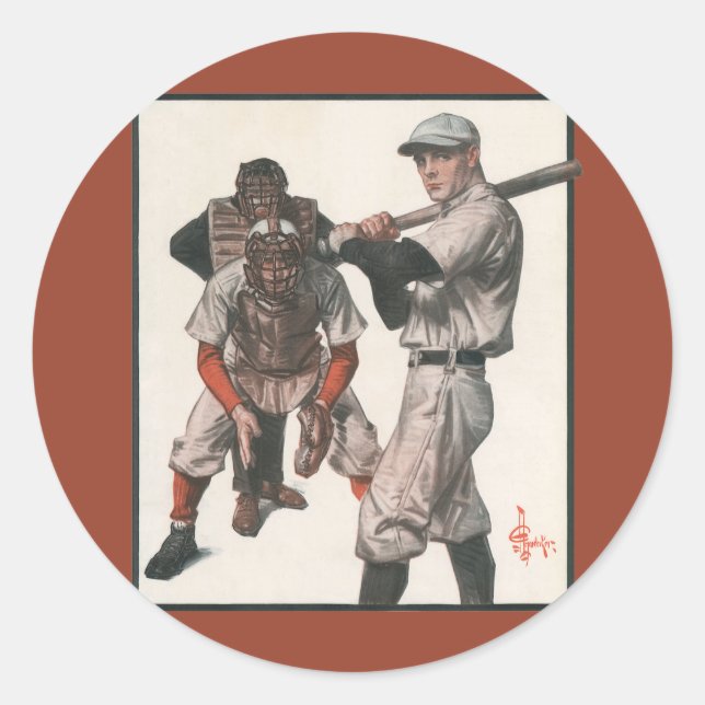 Sticker Rond Joueurs De Baseball vintages (Devant)