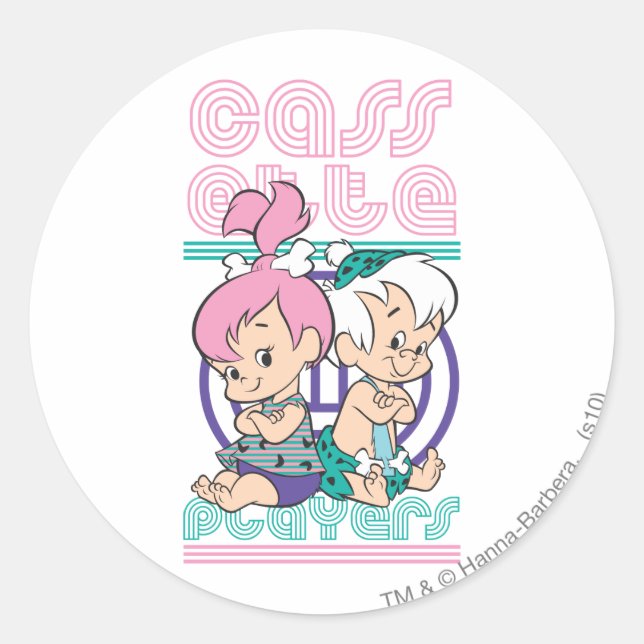 Sticker Rond Joueurs de cassettes PEBBLES™ et BAM-BAM™ (Devant)