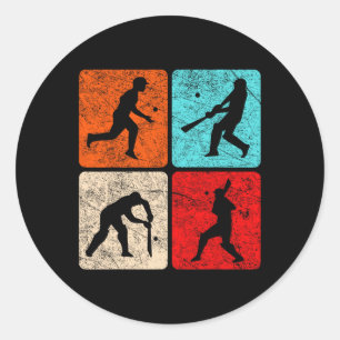 Sticker Rond Joueurs de cricket en silhouette T Piquets de guic