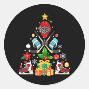 Sticker Rond Joueurs de hockey sur glace dans l'arbre de Noël