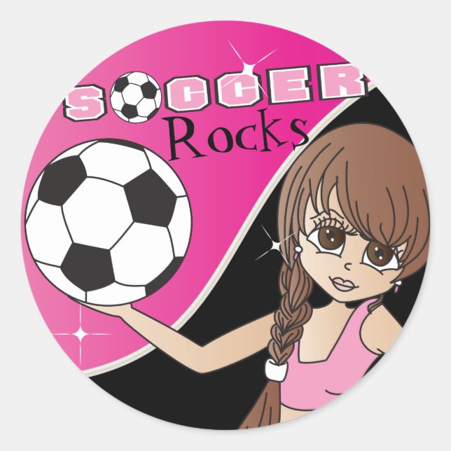 Sticker Rond Joueuse de balle de soccer mignonne - Rose (Devant)