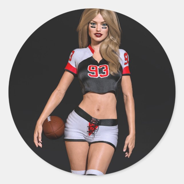 Sticker Rond Joueuse de football féminin contre Noir (Devant)