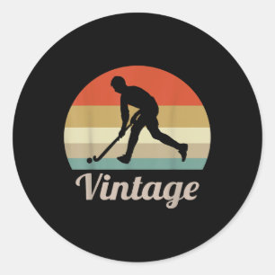 Sticker Rond Joueuse de hockey sur gazon Style Rétro Vintage Sp