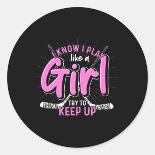 Sticker Rond Joueuse de hockey sur glace Femmes Filles Sports G