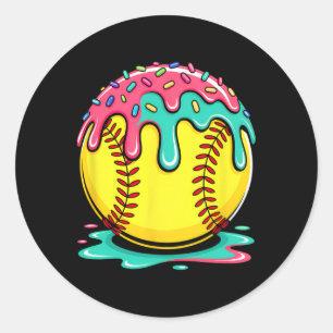 Sticker Rond Joueuse de softball Adolescentes Softball Drip Fil