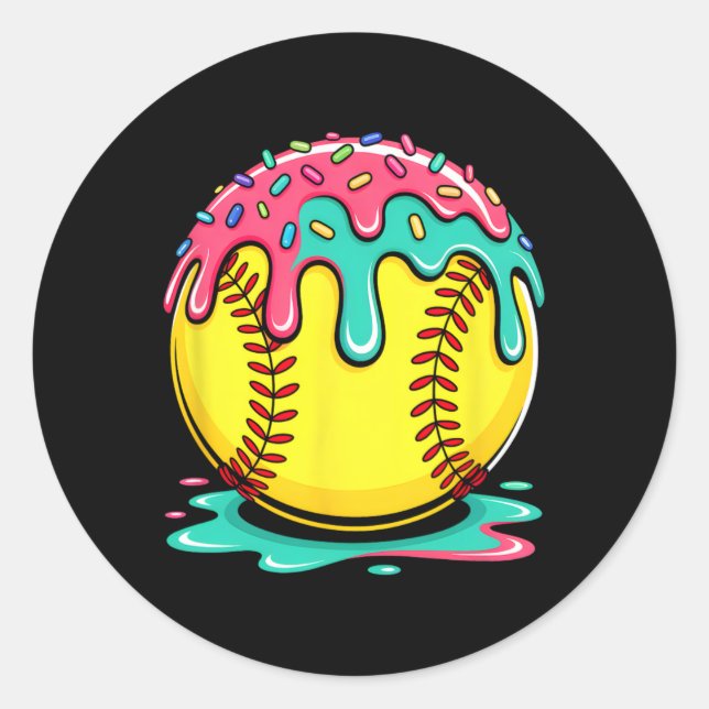 Sticker Rond Joueuse de softball Adolescentes Softball Drip Fil (Devant)