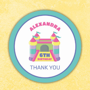 Sticker Rond Jouez et sautez rose merci