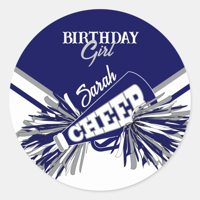 Sticker Rond Jour d'anniversaire - bleu marine, gris et blanc (Devant)