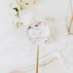 Sticker Rond Jour d'anniversaire de fille d'hiver rose pâle