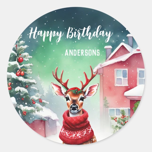 Sticker Rond Jour d'anniversaire de Noël à Père Noël (Devant)