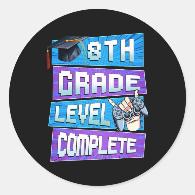 Sticker Rond Jour De 8E Année Niveau Complet Graduation Garçons (Devant)