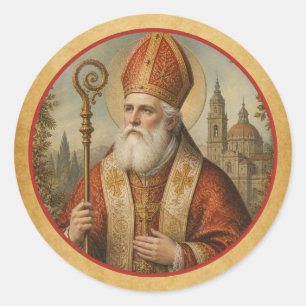 Sticker Rond Jour de fête de l'évêque Saint-Nicolas de Noël