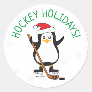 Sticker Rond Jour de Fêtes de Hockey Pingouin