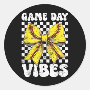 Sticker Rond Jour de jeu Vibes Coquette Bow Softball Mama Softb