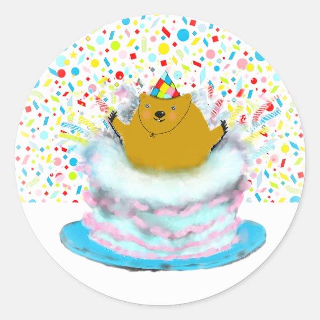 Sticker Rond Jour de la marmotte Anniversaire (Devant)