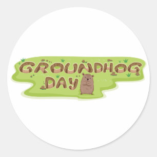 Sticker Rond Jour de la marmotte lettrage en bois