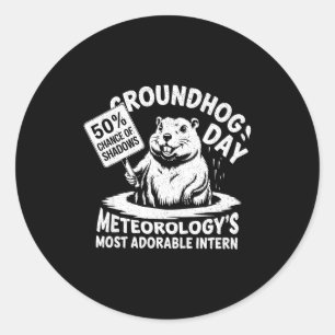 Sticker Rond Jour de la marmotte Pun Météorologie Sarcasme Drôl
