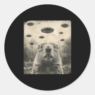 Sticker Rond Jour de la marmotte Ufo Retro Graphique Vintage Re