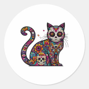 Sticker Rond Jour De La Mort Cinco De Mayo Cat Crâne Sucre Dia 