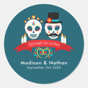 Sticker Rond Jour de la mort crâne de sucre Mariage gothique