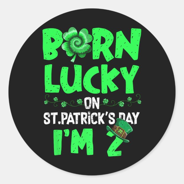 Sticker Rond Jour de la Saint Patrick 2e anniversaire garçon fi (Devant)