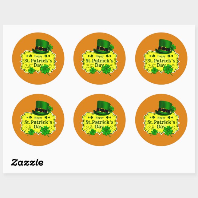 Sticker Rond Jour de la Saint Patrick Casquette vert et Shamroc (Feuille)