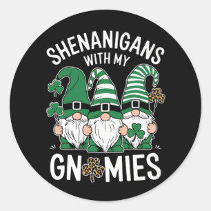 Sticker Rond Jour de la Saint-Patrick Chanceux Trèfle Gnomes Lé