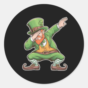 Sticker Rond Jour de la Saint Patrick Dab Dabbing Leprechaun En