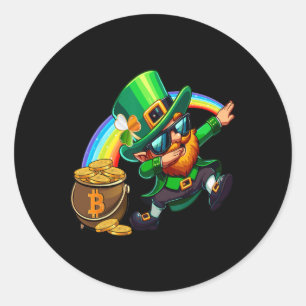 Sticker Rond Jour de la Saint Patrick Dabbing Bitcoin Rainbow L