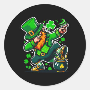 Sticker Rond Jour de la Saint Patrick Dabbing Leprechaun Garçon