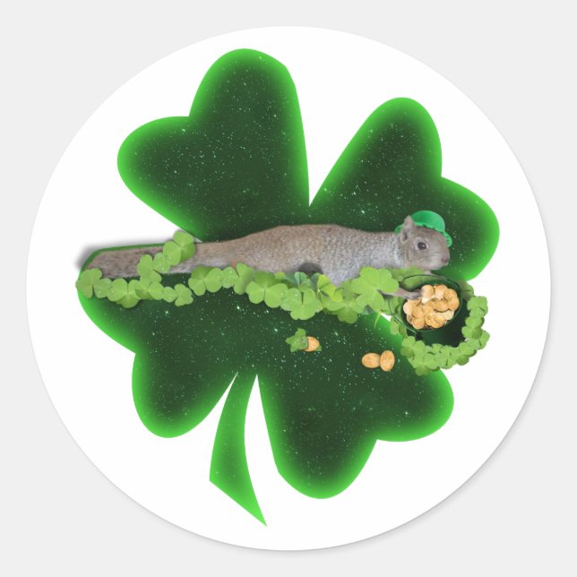 Sticker Rond Jour de la Saint-Patrick écureuil chanceux (Devant)