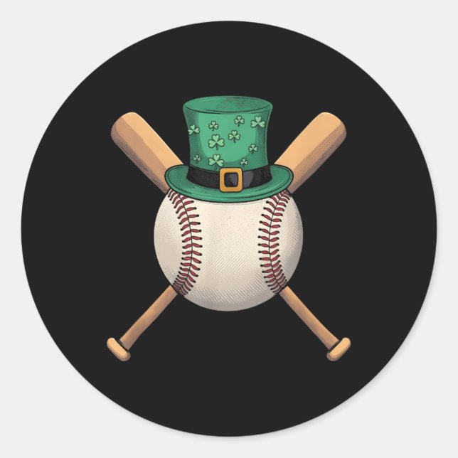 Sticker Rond Jour de la Saint Patrick Shamrock de baseball Lepr (Devant)