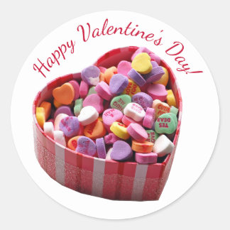 Sticker Rond Jour de la Saint-Valentin Jolies Coeurs de Bonbons