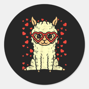Sticker Rond Jour de la Saint-Valentin Lama Mignon Alpaga Anima