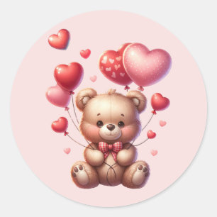Sticker Rond Jour de la Saint-Valentin Ours Mignon Tenant des B