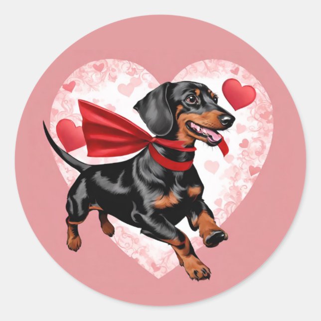 Sticker Rond Jour de la Saint-Valentin teckel mignon  (Devant)