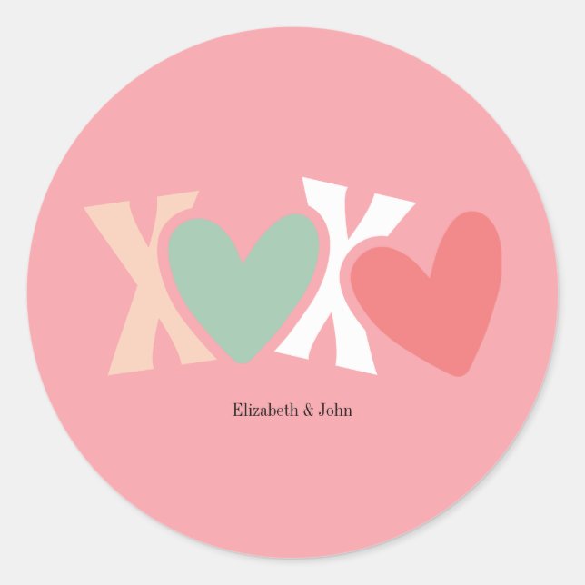 Sticker Rond Jour de la Saint Valentin "XOXO" coloré (Devant)