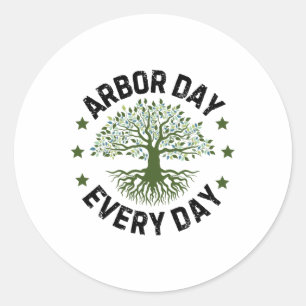 Sticker Rond Jour de l'Arbor Quotidien Nature Amour Vintage Joy