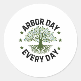 Sticker Rond Jour de l'Arbor Quotidien Nature Amour Vintage Joy