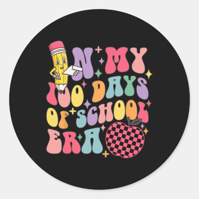 Sticker Rond Jour De L'École Enseignant Enfant Dans Mes 100 Jou (Devant)