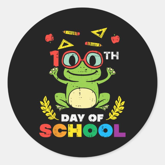 Sticker Rond Jour De L'École Grenouille 100 Jours Enseignant Sm (Devant)