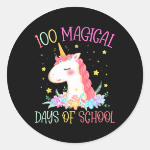 Sticker Rond Jour De L'École Unicorne 100 Jours Magiques Filles