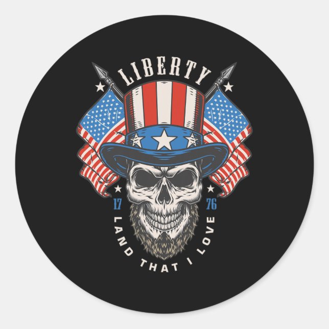 Sticker Rond Jour de l'Indépendance 4 juillet Usa Drapeau Améri (Devant)