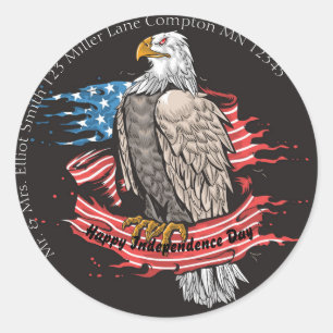 Sticker Rond Jour de l'Indépendance Aigle américain et drapeau