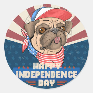 Sticker Rond Jour de l'indépendance des Bulldog américains 4 ju