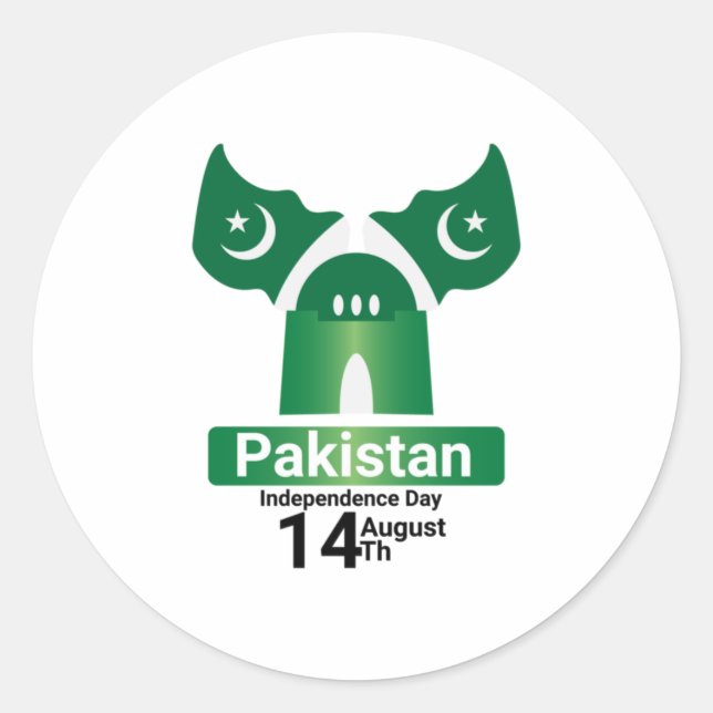 Sticker Rond Jour de l'indépendance du Pakistan Drapeau du Paki (Devant)
