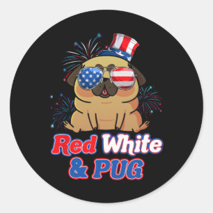 Sticker Rond Jour de l'Indépendance Rouge Blanc Et Carlin Amour