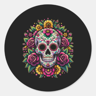 Sticker Rond Jour De Los Muertos Du Crâne Morte De Sucre Hallow
