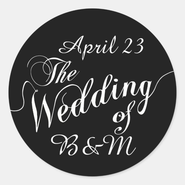 Sticker Rond Jour de mariage noir & blanc (Devant)